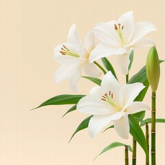 Bamboo and Lily Flowers in 3D Render