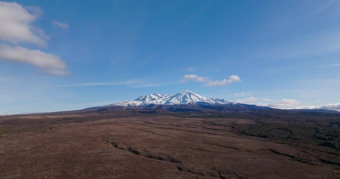 Flying away from Mount Ruapehu in central North Island, New Zealand