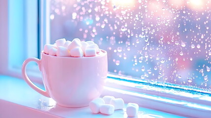 Pink Marshmallow Dream: Cozy Rainy Day with Hot Cocoa