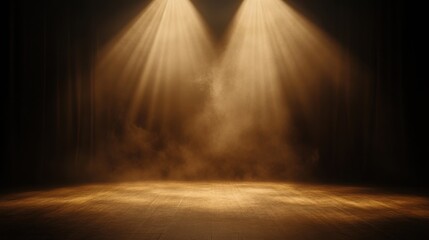 Obraz premium Dramatic Spotlight on Wooden Stage with Smoke