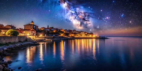Minimalist Night View of Ancient Nesebar, Bulgaria by the Black Sea Coast
