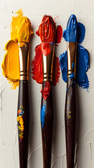Photography of Colorful Paint Brushes with Bold and Bright Vibrant Paints, Creative Design on White Background. Acrylic Painter with Portrait Wallpaper