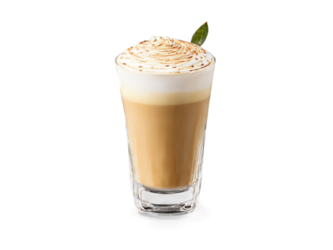 Piccolo Latte A mini piccolo latte in a small glass with delicate latte art