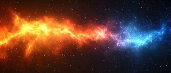 Naklejka premium A fiery, celestial nebula streaks across the cosmos, ablaze with brilliant orange, red, and blue hues.