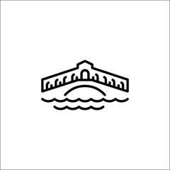 Venetian bridge icon. Simple line art illustration of a famous bridge over water, inspired by Venice iconic architecture. Perfect for cultural themes related to Italy. Vector illustration