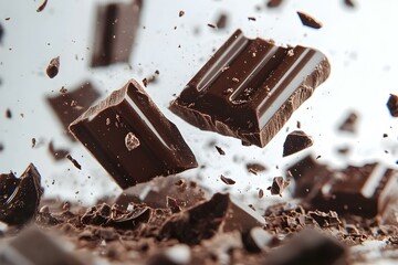 Chocolate Bar Piece Explosion Chunk Candy Broken Isolated