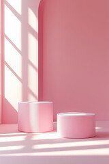 Pink Podiums on a Pink Background with Overlay Shadow from the Window.