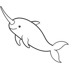 Narwhal line art vector illustration