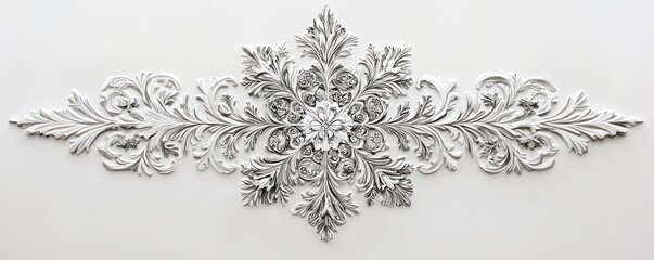 Delicate snowflake featuring elaborate patterns, against a smooth white background, capturing the enchanting beauty of winters artistry