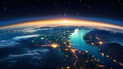 Fototapeta premium glowing earth from space north america at night with city lights and celestial wonders digital illustration