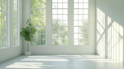 Fototapeta premium Bright and Airy Indoor Space with Large Windows
