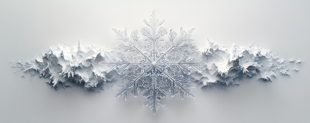 Detailed snowflake showcased on a smooth white background, highlighting the delicate artistry and uniqueness of winters natural formations