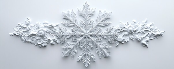 Obraz premium Detailed snowflake showcased on a smooth white background, highlighting the delicate artistry and uniqueness of winters natural formations