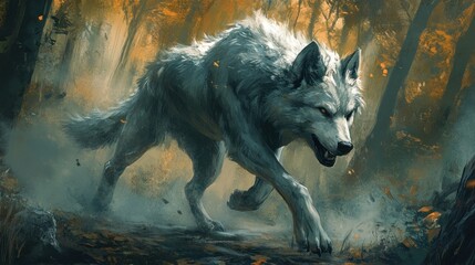 Fototapeta premium A Majestic White Wolf in the Forest