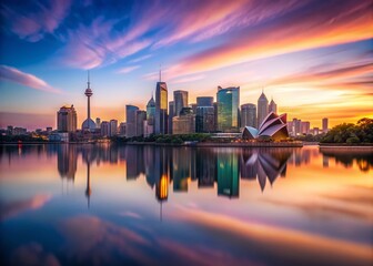 Obraz premium Minimalist Sydney Cityscape at Dusk with Soft Colors and Clean Lines