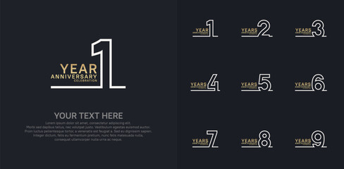 Anniversary logo set vector design, gold and silver color for celebration event