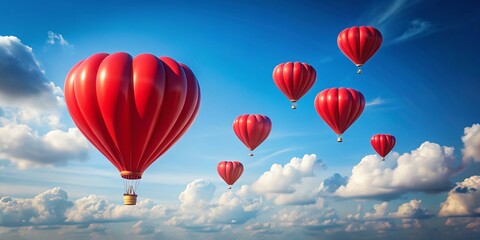 Minimalist Valentine's Day Love Theme with Red 3D Heart Hot Air Balloons in Blank Space