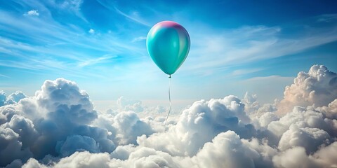 Fototapeta premium A Single Balloon Ascending Above a Sea of White Clouds, Reaching for a Vast Blue Sky