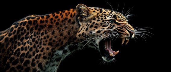 Fototapeta premium Roaring Leopard Close-Up