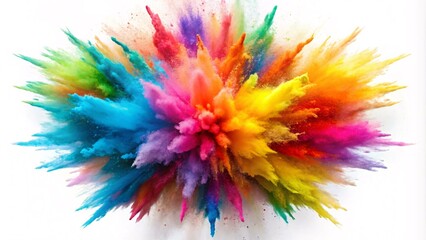 Obraz premium A colorful explosion of powder paint creates a vibrant abstract pattern against a white background.
