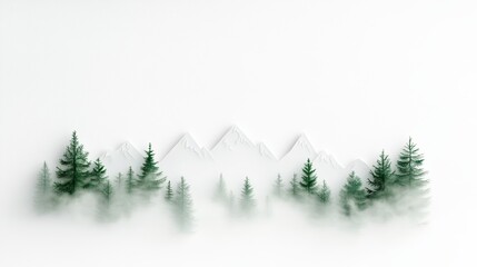 Mountain range surrounded by lush green trees, white isolate background.