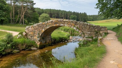 Scenic Stone Bridge Over Tranquil Stream in Nature