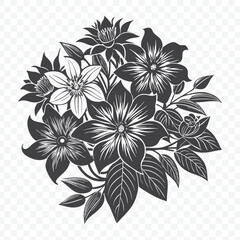 Elegant Floral Bunch with Clematis Silhouette Vector Illustration for Botanical and Floral Design