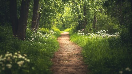 Obraz premium Serene Forest Path Surrounded by Lush Greenery