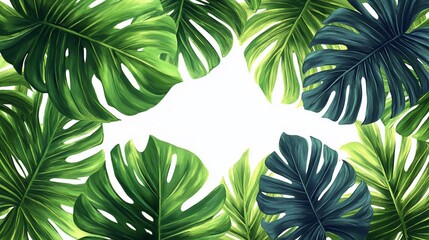 Tropical leaves border with white background.