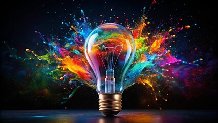 A Light Bulb Exploding with a Spectrum of Vibrant Colors, a Symbol of Creativity and the Birth of New Ideas