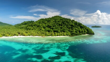 Obraz premium Tropical island paradise with crystal clear waters and lush greenery