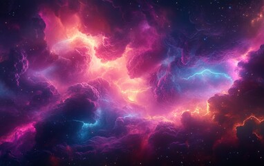Fototapeta premium Cosmic Nebula with Lightning Bolts and Stars - Space Background.