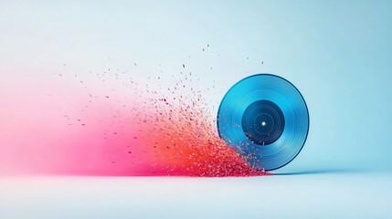 Minimalist Music Artwork Depicting Red Vinyl Disc with Color Splash Explosion and Creative Sound Motion