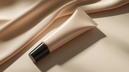 Elegant Cosmetic Tube on Soft Fabric Background