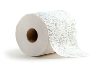Roll of toilet paper on white background