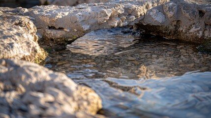 Obraz premium Serene Waters Flowing Over Rock Formation
