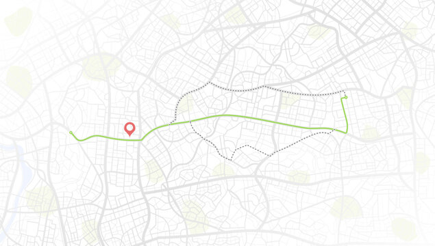 Concept of abstract GPS navigation and online navigation with POI. Several way get directions map pointer, place mark. Top view on city map navigation. Tracking path with app. Vector illustration.