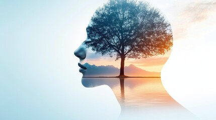 Silhouette of a head with a tree inside, symbolic of nature and tranquility.