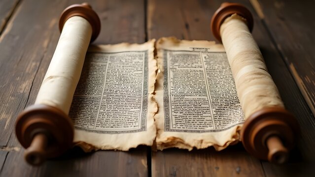 Ancient scroll historical manuscript with vintage old scripture history paper education