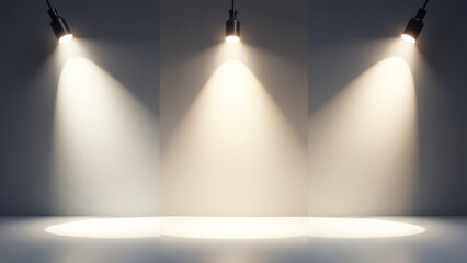 Backlight effects. Glowing brightly stage lamps design. Projector beams on black background.