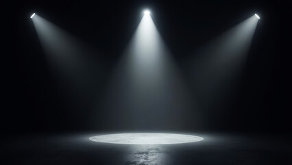 Backlight effects. Glowing brightly stage lamps design. Projector beams on black background.