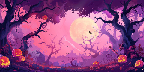 Halloween concept with a pumpkin and bats on a moonlit night,Generated By Ai