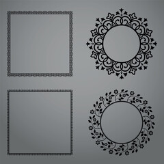 Set of decorative frames Elegant vector element for design in Eastern style, place for text. Floral black and gray borders. Lace illustration for invitations and greeting cards