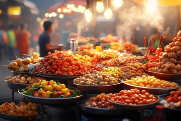 Colorful Street Food Market with Traditional Delights