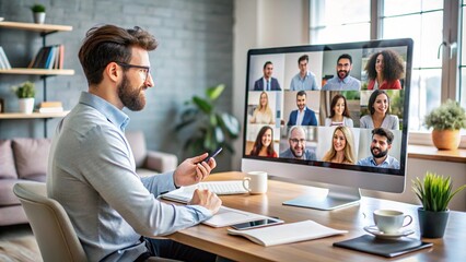 Fototapeta premium A freelancer presenting a project over a virtual meeting platform
