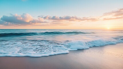 Fototapeta premium Serene Beach Sunset with Gentle Waves