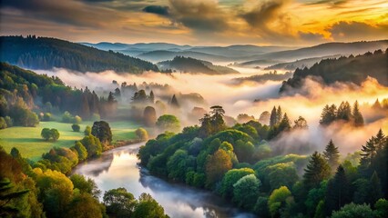 Mysterious Early Morning in Odenwald, Germany - Enchanting Fog and Serene Nature