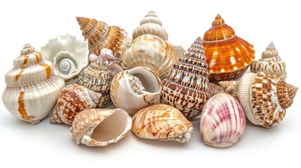 Collection of Various Seashells Isolated on White Background -  Perfect for Beach Themed Designs and Crafts