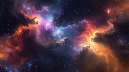 Fototapeta premium Cosmic Nebula with Bright Stars and Glowing Gas Clouds - Space Background