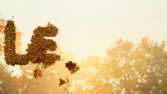 Autumn Leaves Forming Word Against Sunlit Background in Slow Motion